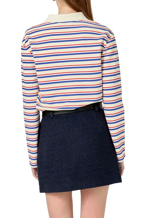 English Factory Stripe Polo Sweater In Ivory/red/blue Stripe