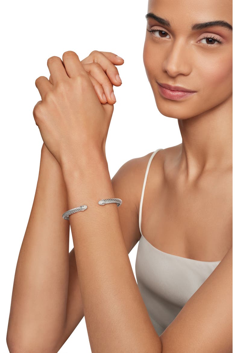 Classic Cable Bracelet in Sterling Silver with Pavé Diamond Domes, 5mm, Alternate, color, DIAMOND