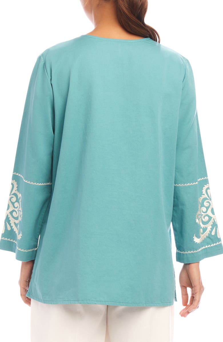 Karen Kane Embroidered Cotton Button-Up Shirt, Alternate, color, Cream-Green