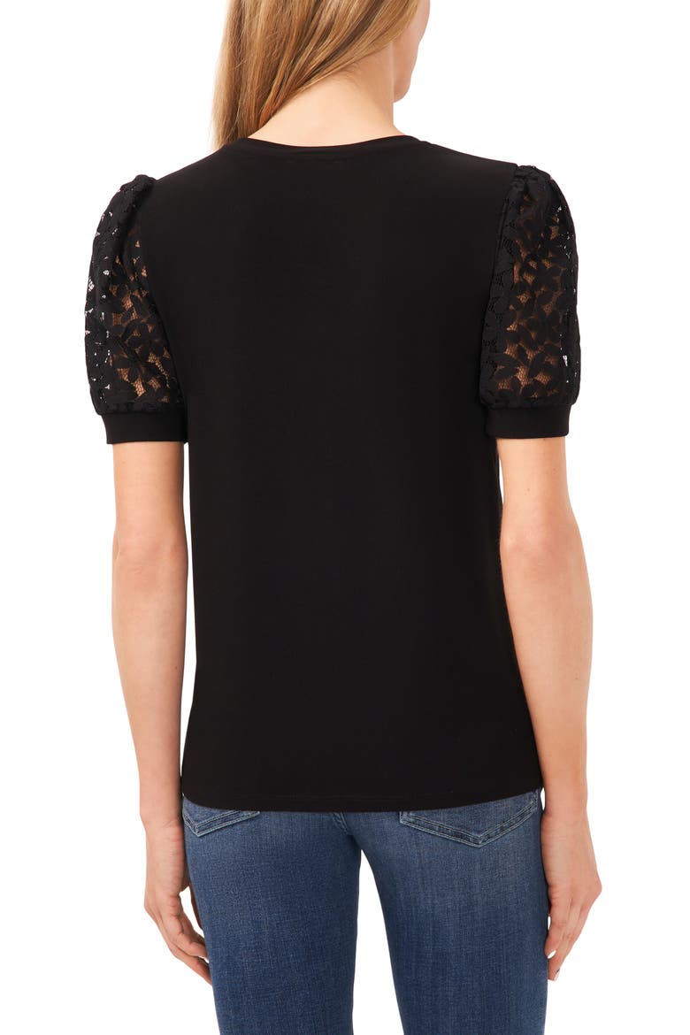 Lace Puff Sleeve Knit Top, Alternate, color, RICH BLACK
