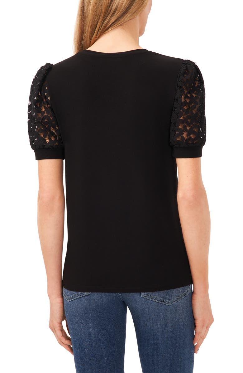CeCe Lace Puff Sleeve Knit Top, Alternate, color, Rich Black