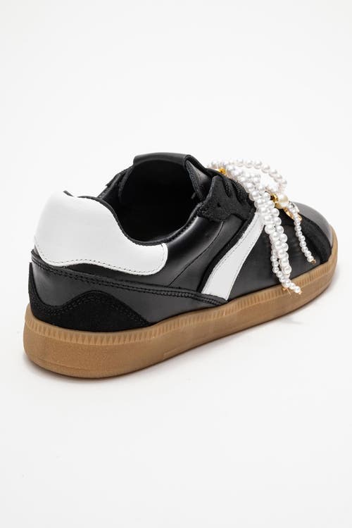 Forever & Always Shoes Taren Leather Pearl Buckle Sneakers In Black