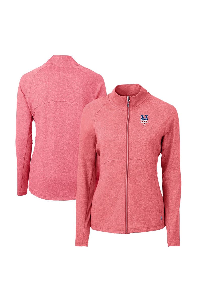Cutter & Buck Women's Cutter & Buck Heather Red New York Mets Adapt Eco Knit Heather Recycled Full-Zip Top, Main, color, 