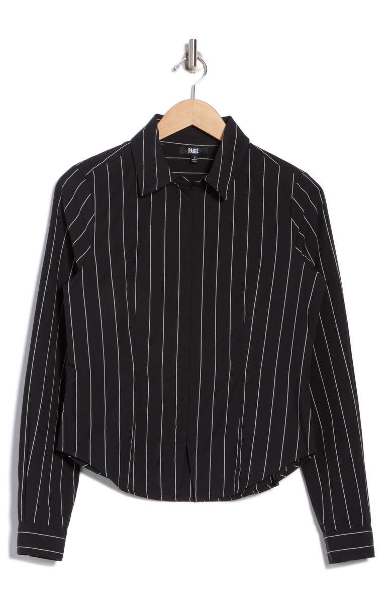PAIGE Rosaly Stripe Crop Button-Up Shirt, Alternate, color, Black/ Buttercream