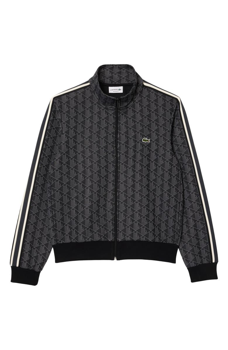 Lacoste Logo Monogram Stripe Track Jacket, Alternate, color, Black Graphite