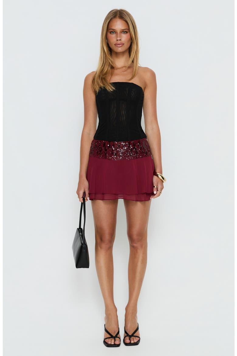 Zenayda Sequin Drop Waist Miniskirt, Alternate, color, BURGUNDY