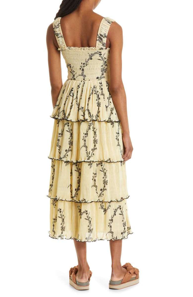 Ganni Smocked Tiered Georgette Dress, Alternate, color,