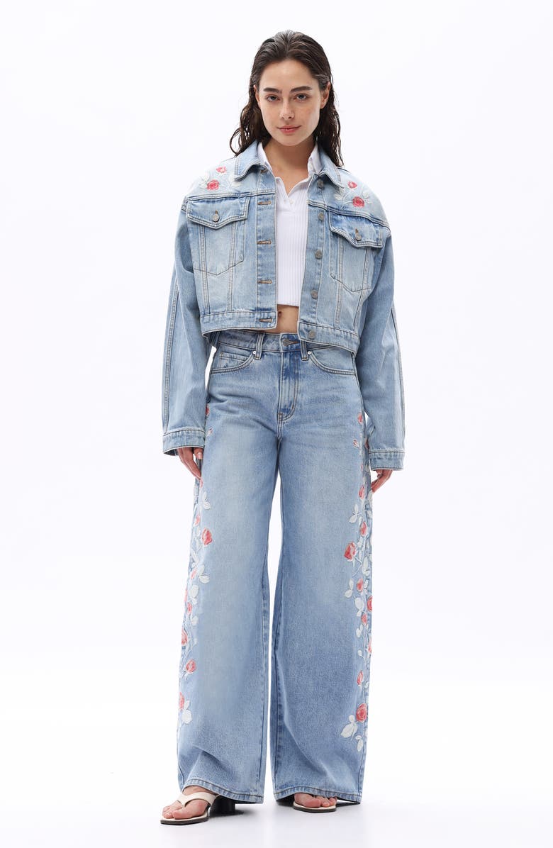 Bayeas Crop Denim Jacket, Alternate, color, Light Blue