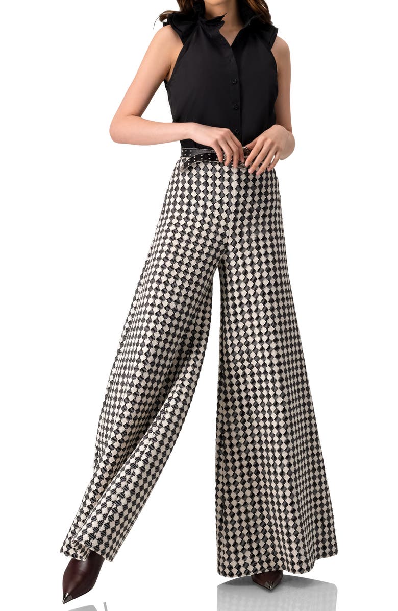 IVONNE Wide-Leg Knit Pants with Geometric Pattern, Alternate, color, Natural