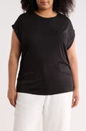 T Tahari Cuff Short Sleeve Ruched T-Shirt