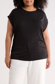 T Tahari Cuff Short Sleeve Ruched T-Shirt