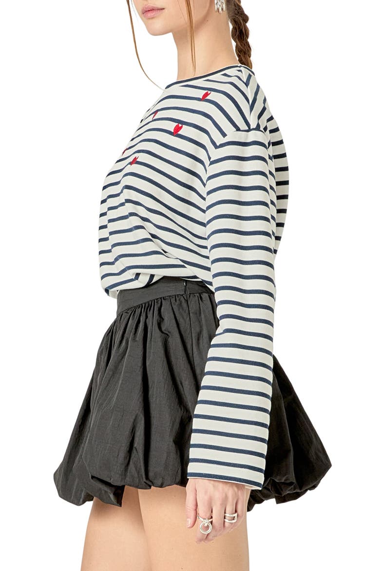 Heart Embroidered Stripe Cotton Top, Alternate, color, WHITE/ NAVY