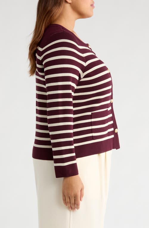 Tahari Asl Stripe Cardigan In Burgundy