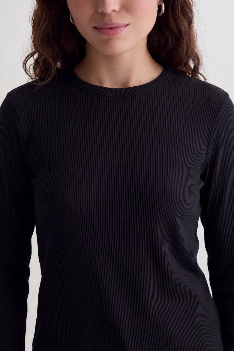 Fitted Ribbed Long Sleeve Crewneck T-Shirt, Alternate, color, Black