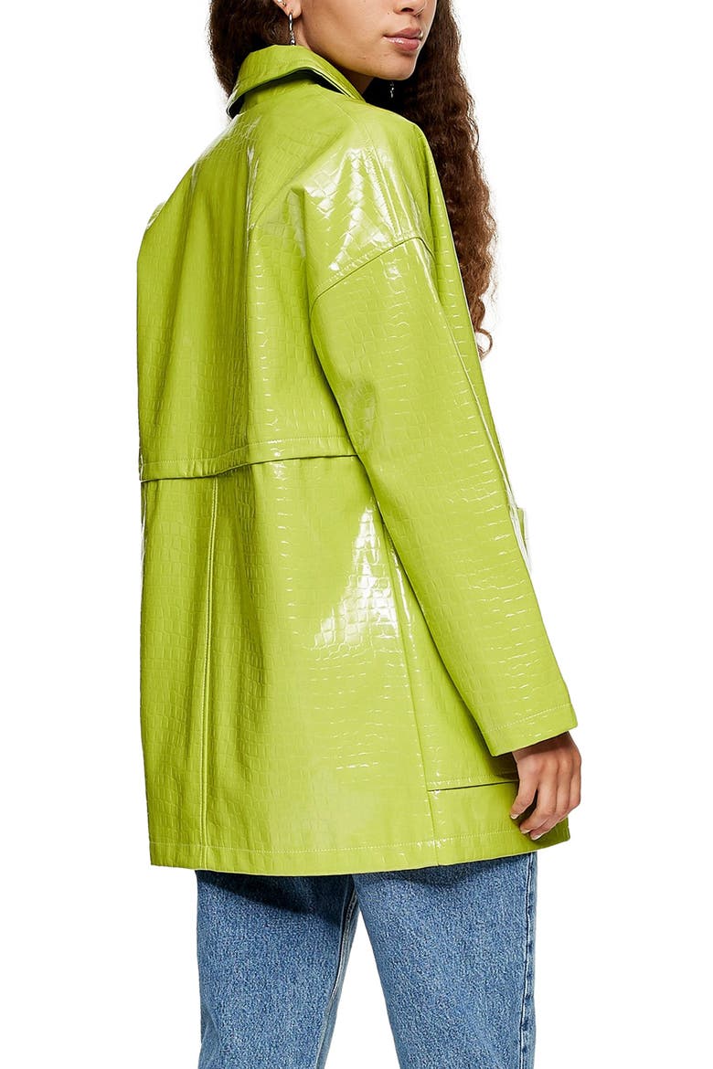 Alma Crocodile Faux Leather Shirt Jacket, Alternate, color, LIME