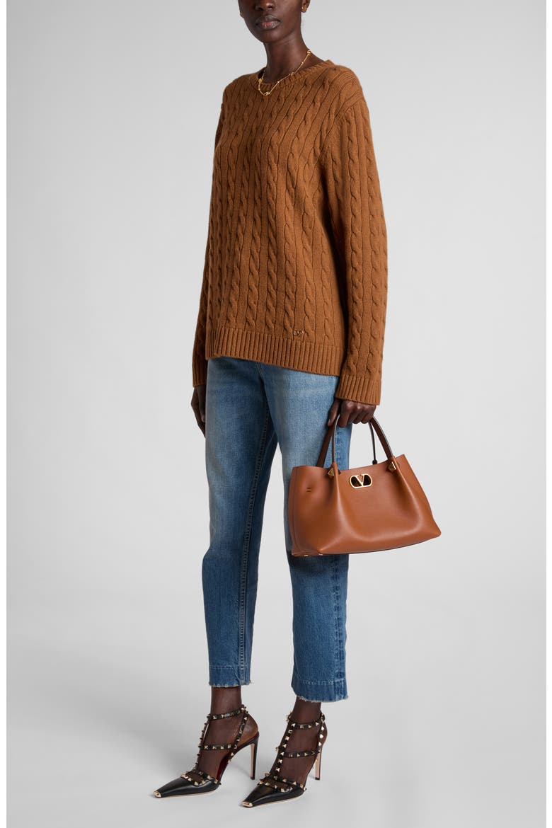 Maglia VLOGO Cable Stitch Cashmere Crewneck Sweater, Alternate, color, BROWN
