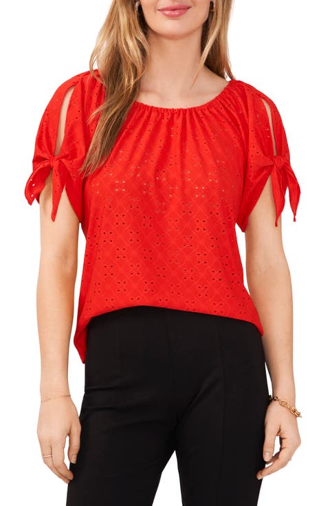 Cold Shoulder Knit Eyelet Top