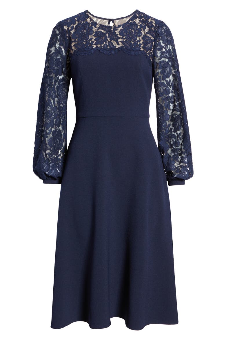 Lace Long Sleeve Midi Dress, Alternate, color, NAVY