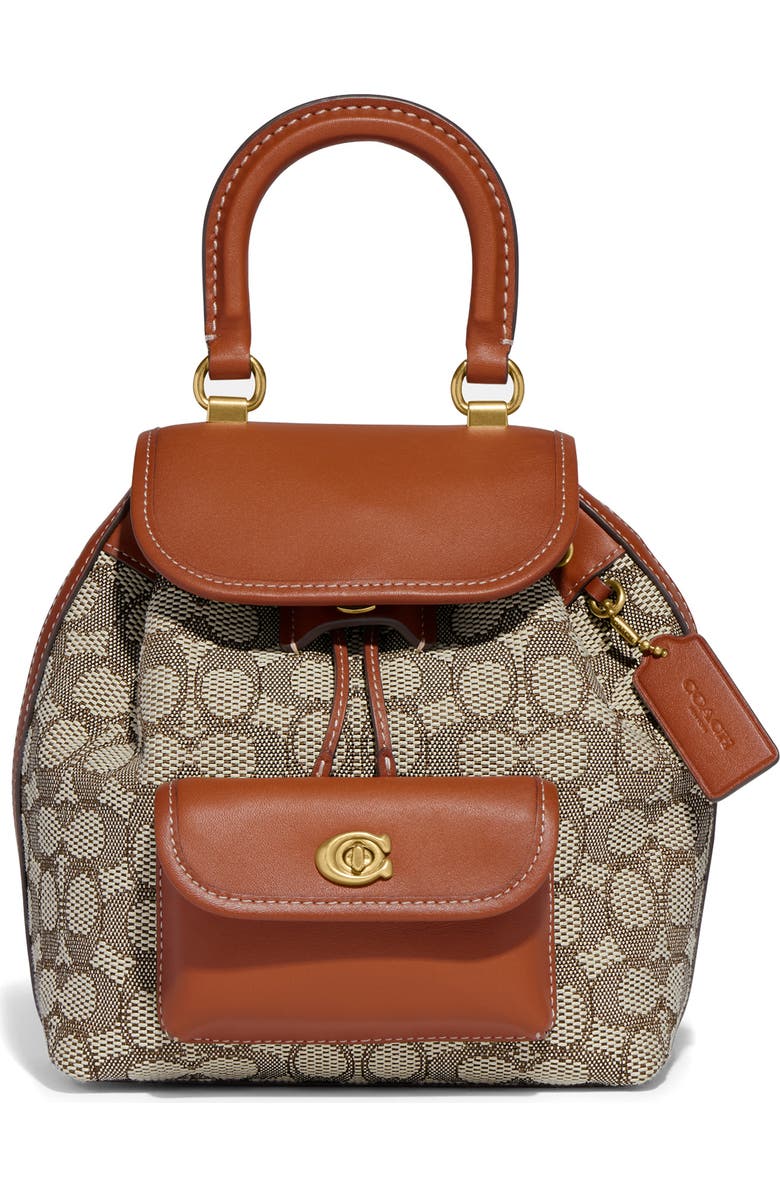 COACH Riya Signature Jacquard & Leather Backpack, Main, color,