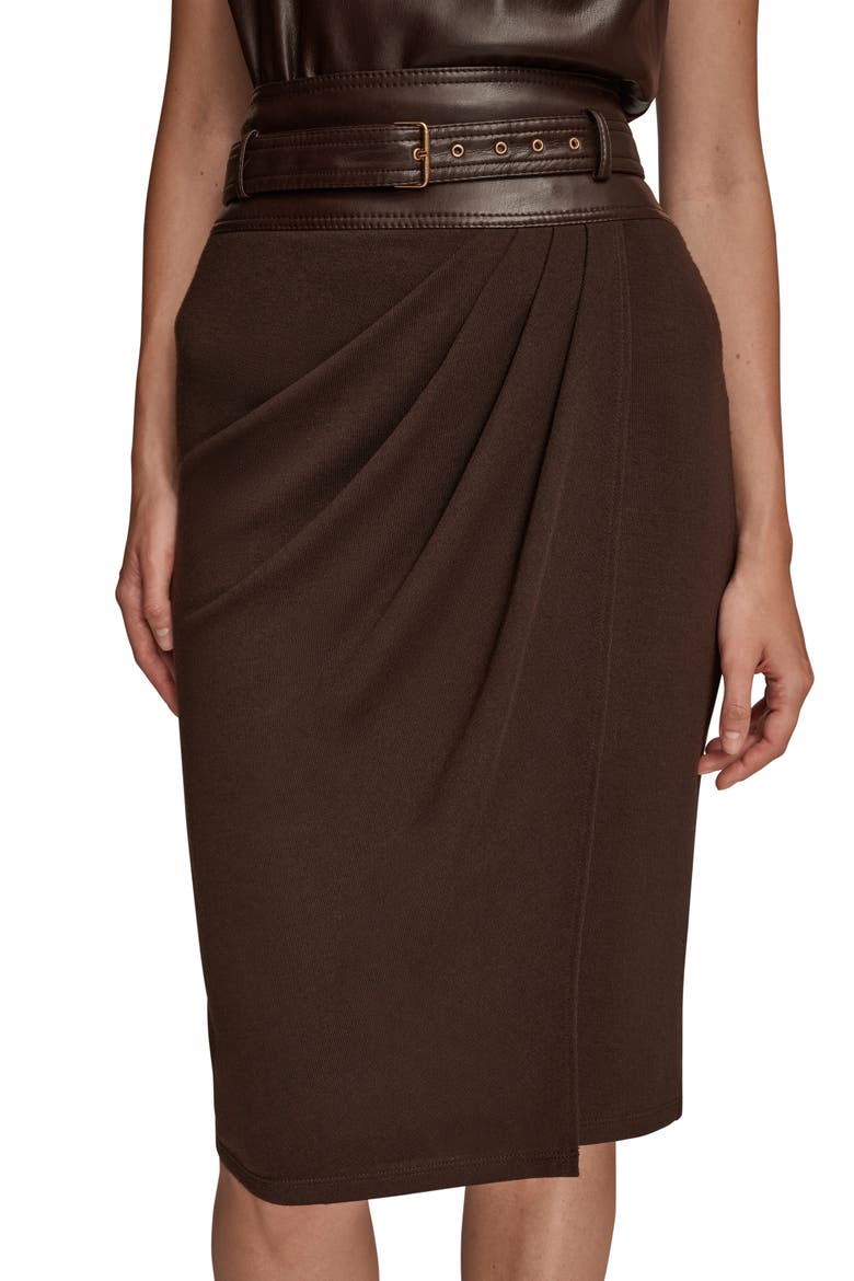 Faux Leather Waist Layered Skirt, Alternate, color, CHOCOLT PL