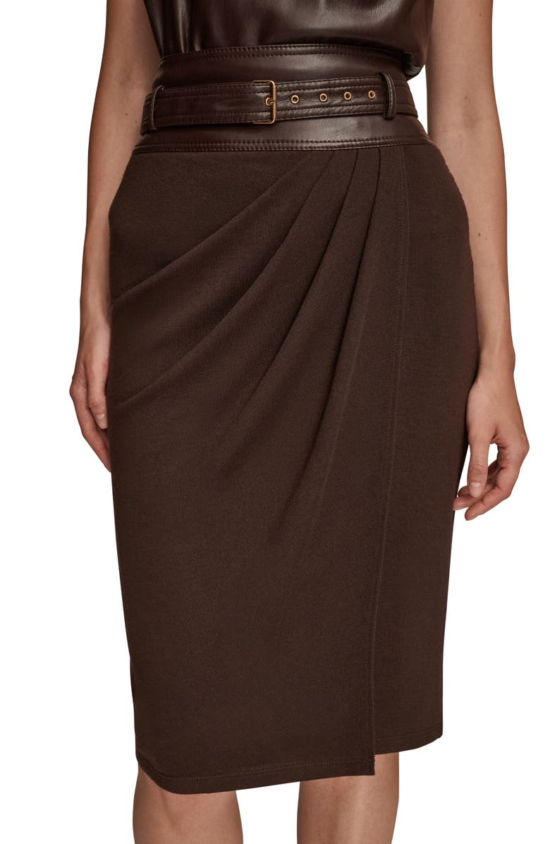 Donna Karan New York Faux Leather Waist Layered Skirt, Alternate, color, Chocolt Pl
