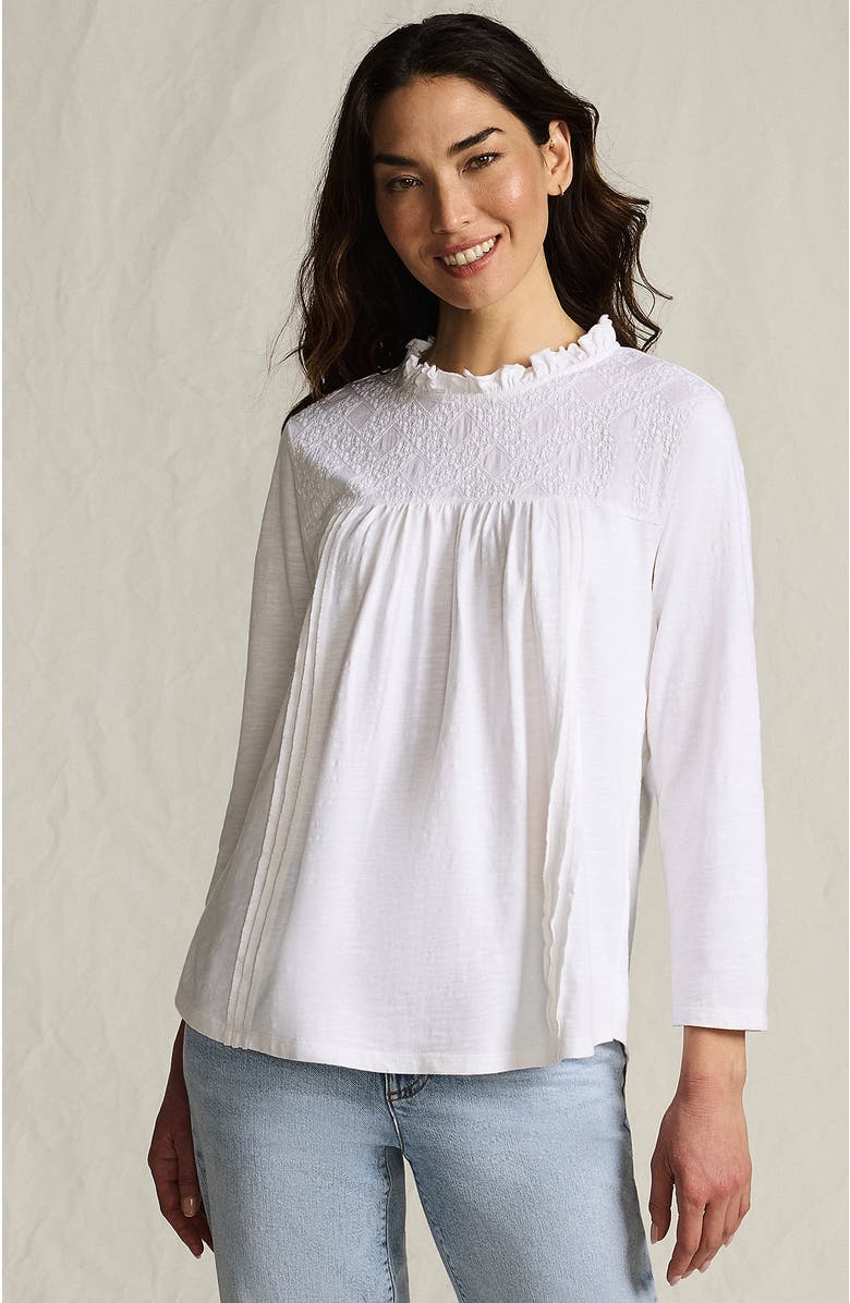 Lands' End 3/4 Sleeve Cotton Slub Lace Trim Top, Main, color, 