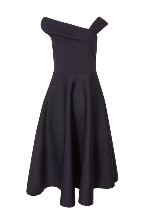 Quiz Scuba Crepe Asymmetric Midi Skater Dress In Blue