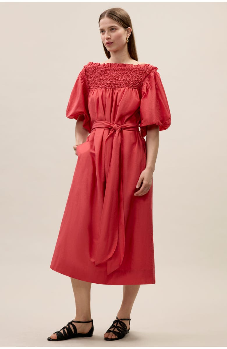Rebecca Taylor Merrick Silk Cotton Midi Dress, Main, color, Scarlet