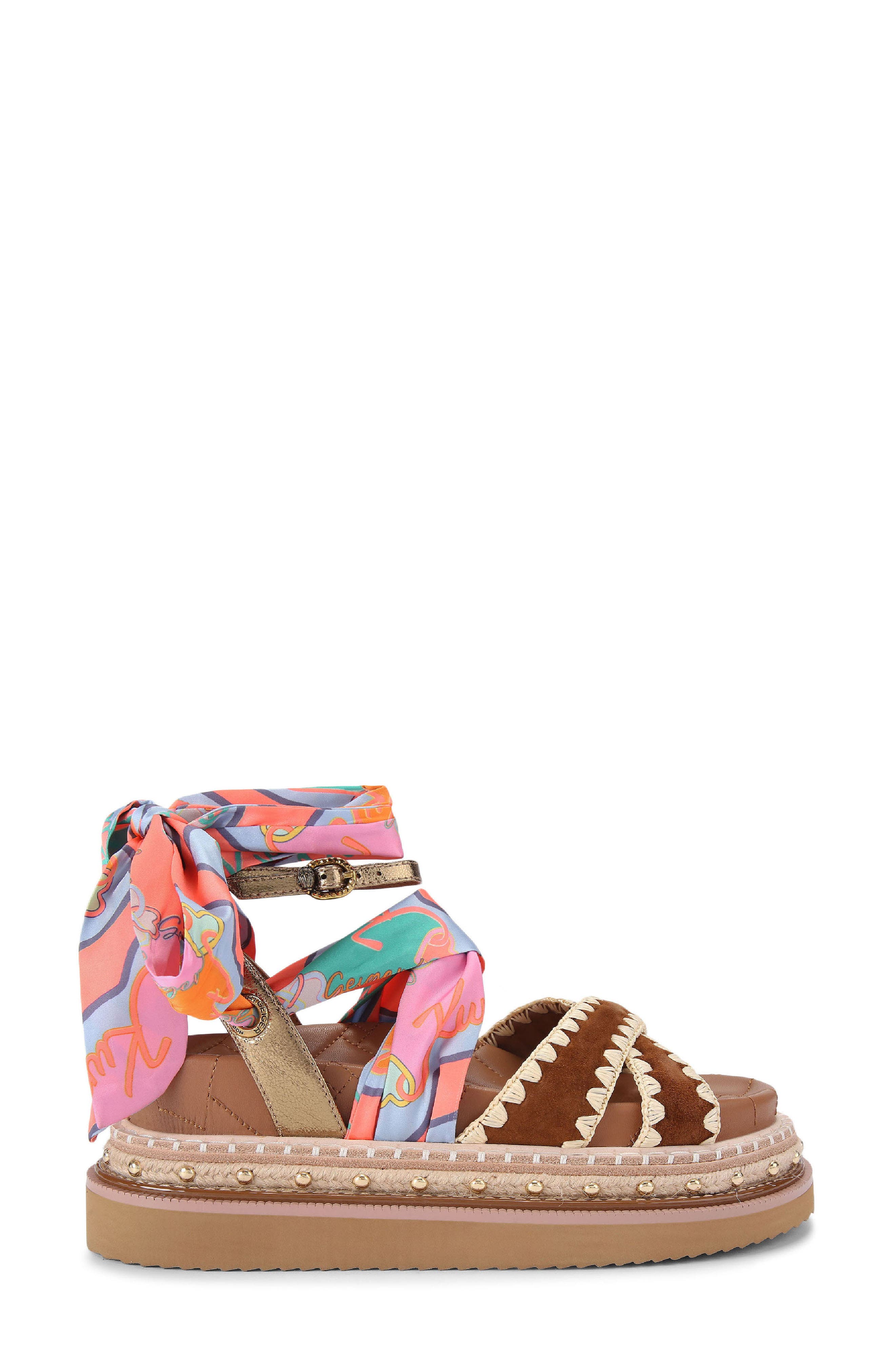 Kurt Geiger London Orson Cross Scarf Sandal, Main, color, Brown