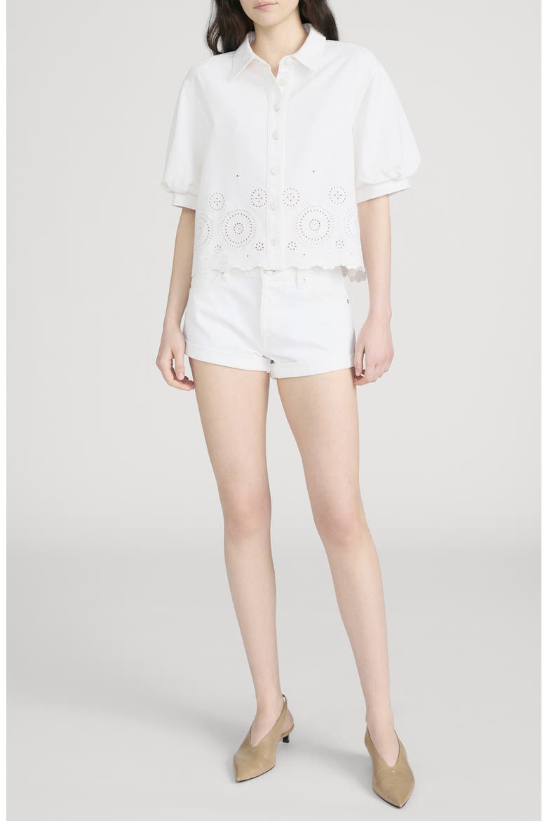The Eyelet Billow Sleeve Button-Up Shirt, Alternate, color, WHITE