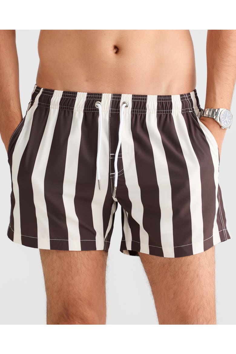 Faro Stretch Swim Short, Main, color, Brown & White Thick Stripe