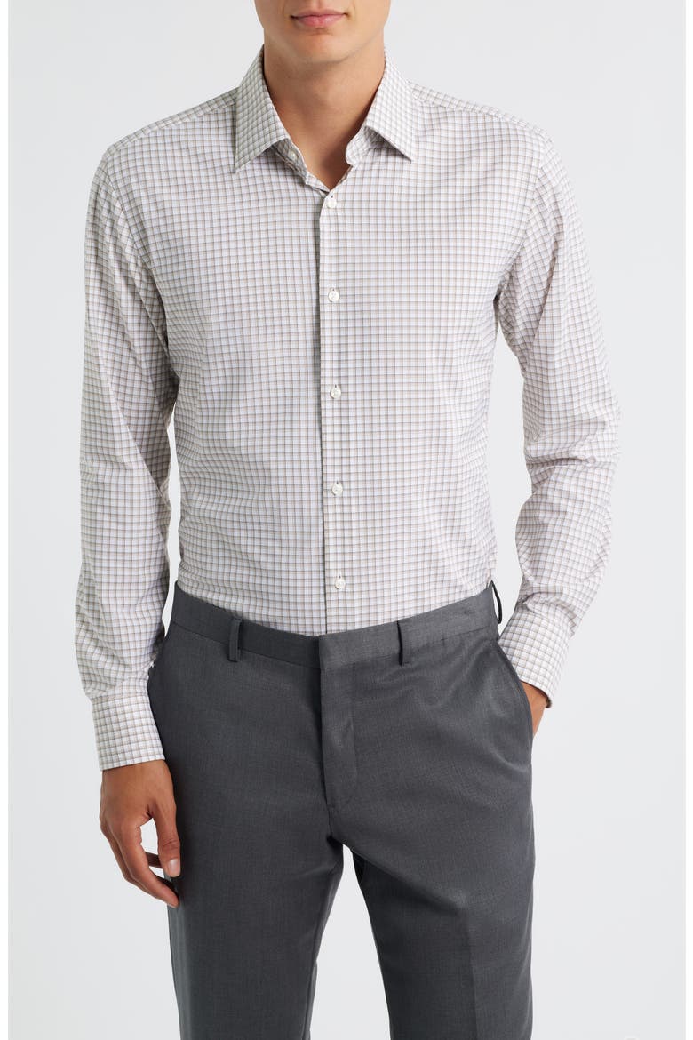Hank Slim Fit Shadow Check Stretch Dress Shirt, Main, color, MEDIUM BEIGE