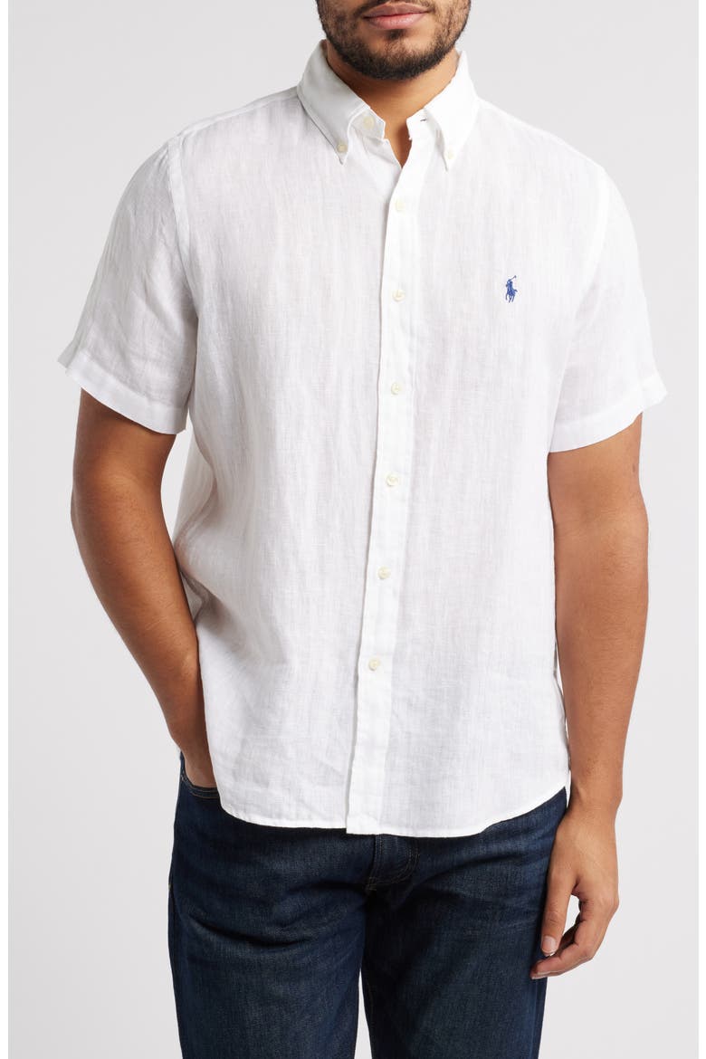 Piece Dye Linen Short Sleeve Button-Down Shirt, Main, color, CERAMIC WHITE