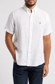 Polo Ralph Lauren Piece Dye Linen Short Sleeve Button-Down Shirt