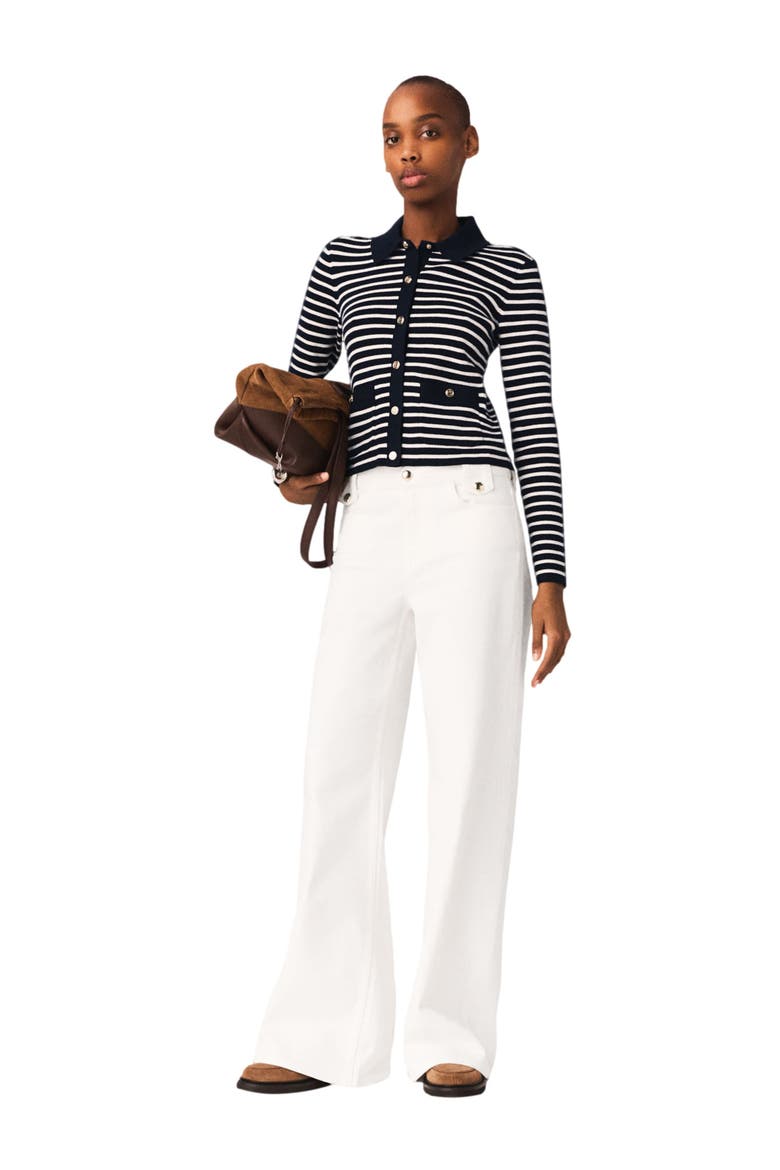 Striped polo cardigan, Main, color, Navy