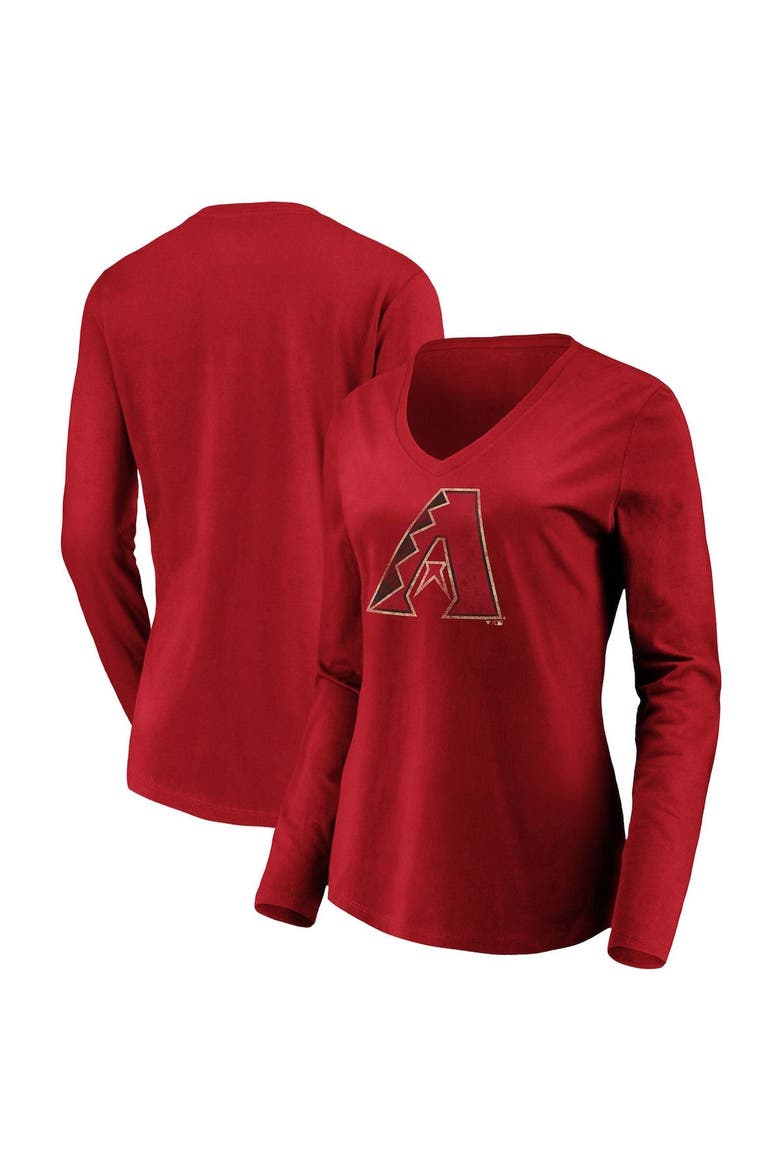 Women's Fanatics Branded Red Arizona Diamondbacks Core Team Long Sleeve V-Neck T-Shirt, Alternate, color, Red