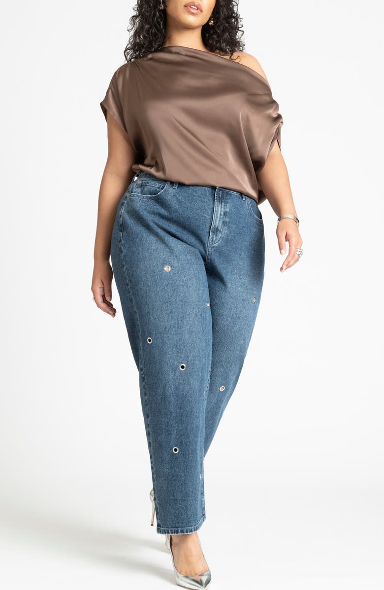 ELOQUII Grommet High Waist Relaxed Straight Leg Jeans, Alternate, color,