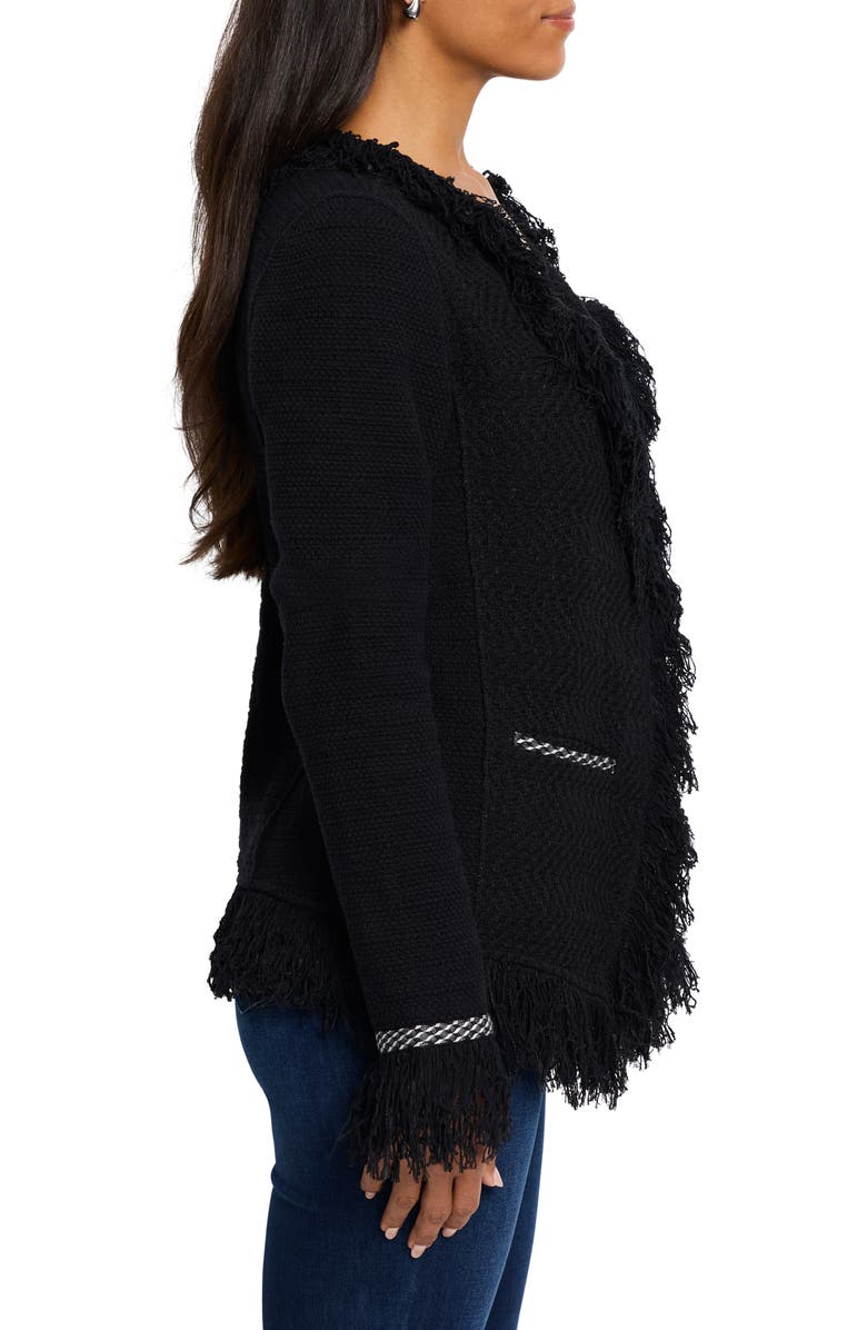 NIC+ZOE Fringe Mix Statement Knit Jacket, Alternate, color, Black Onyx