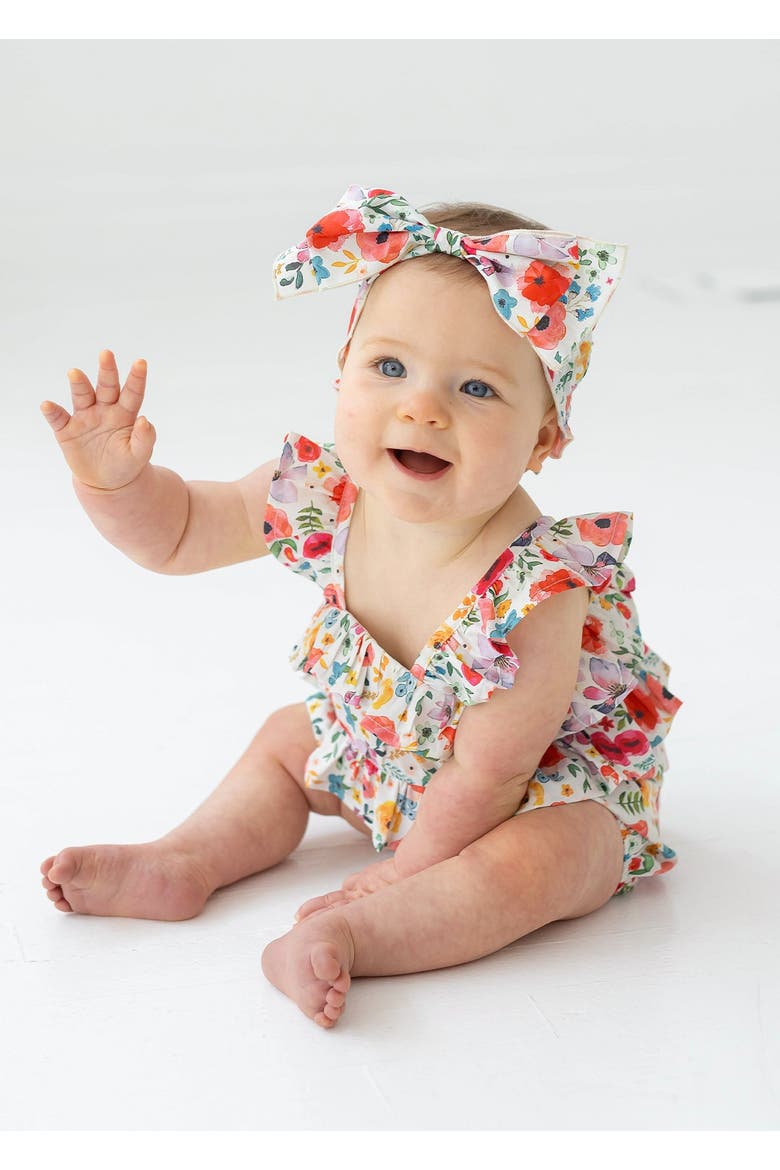 Dancing Petals Baby Romper, Alternate, color, Brown