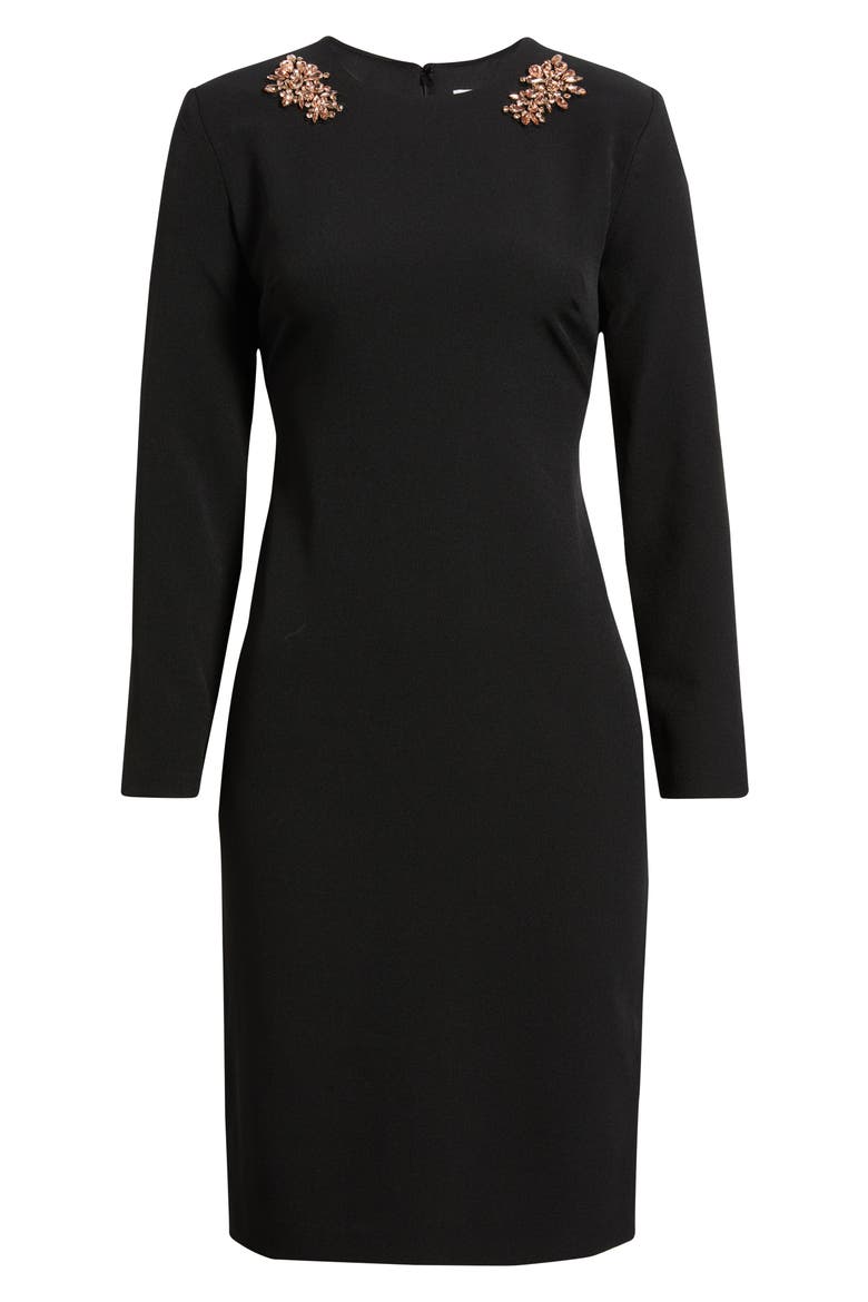 Rhinestone Long Sleeve Sheath Dress, Alternate, color, ANNE BLACK