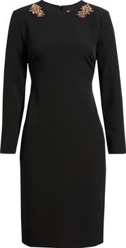 Anne Klein Rhinestone Long Sleeve Sheath Dress
