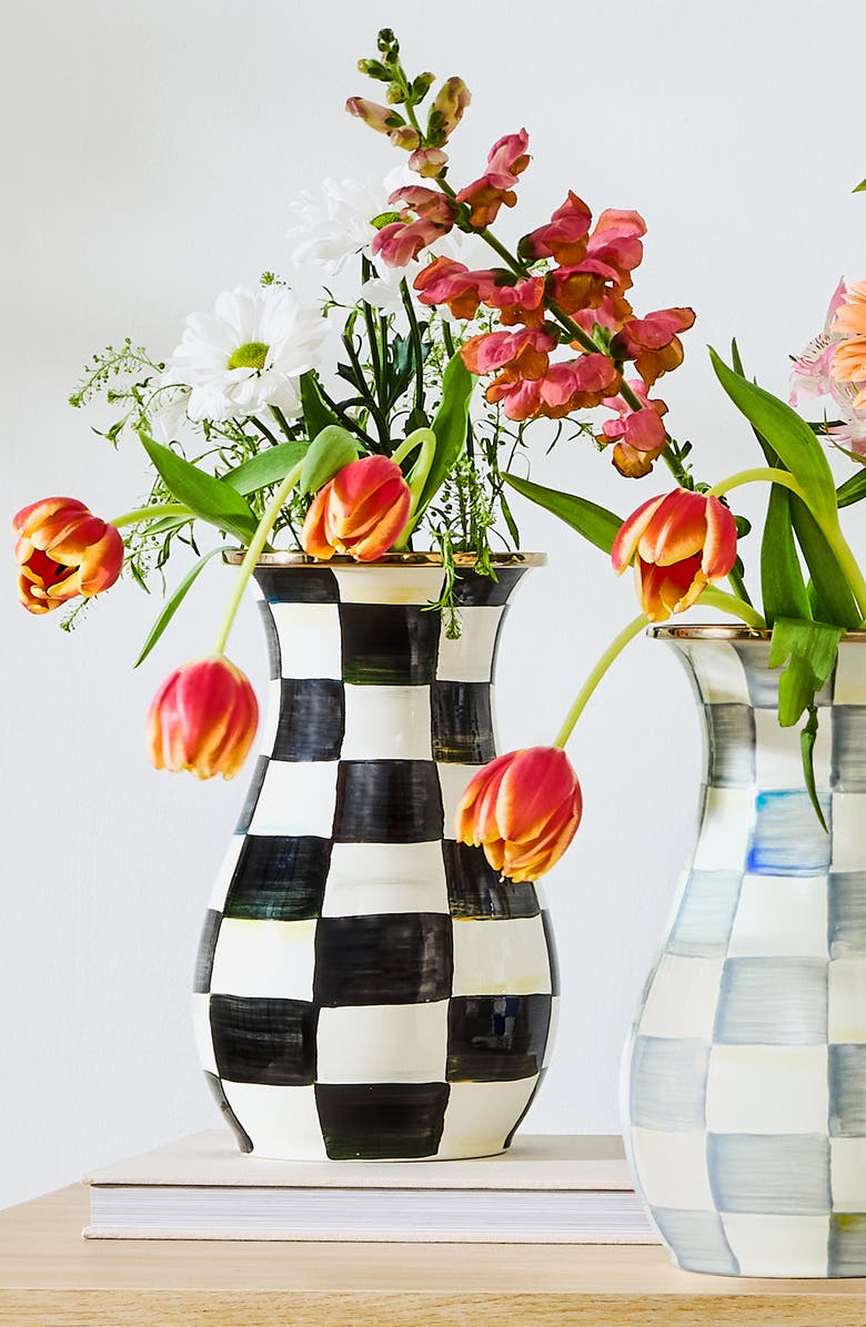 MACKENZIE CHILDS Courtly Check Enameled Steel Tall Vase, Alternate, color, Black/ White