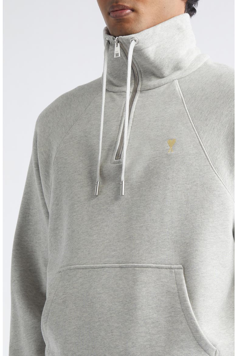 Ami de Coeur Embroidered Quarter Zip Pullover, Alternate, color, GRIS CHINE CLAIR