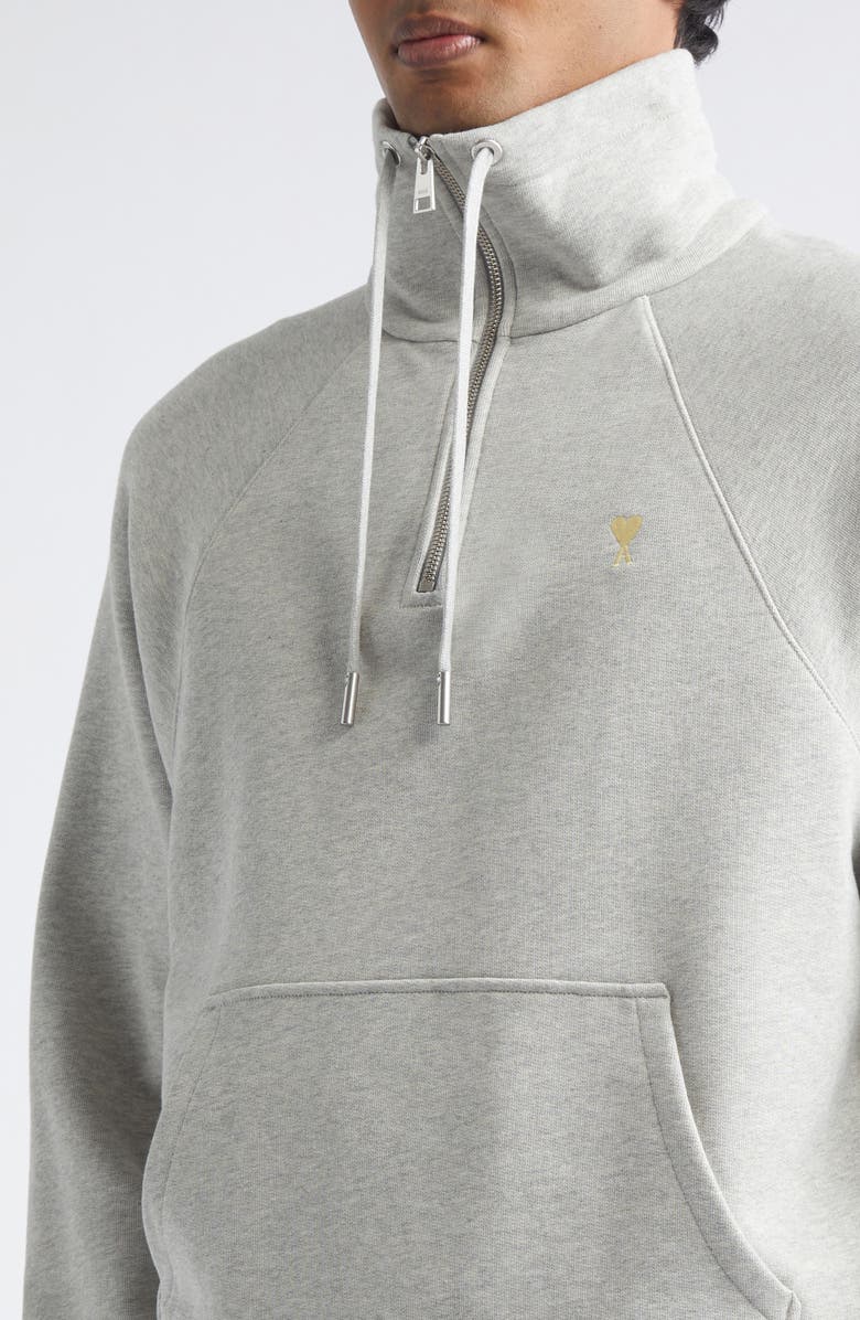 AMI PARIS Ami de Coeur Embroidered Quarter Zip Pullover, Alternate, color,