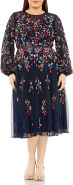 Mac Duggal Long Sleeve Beaded Cocktail Dress