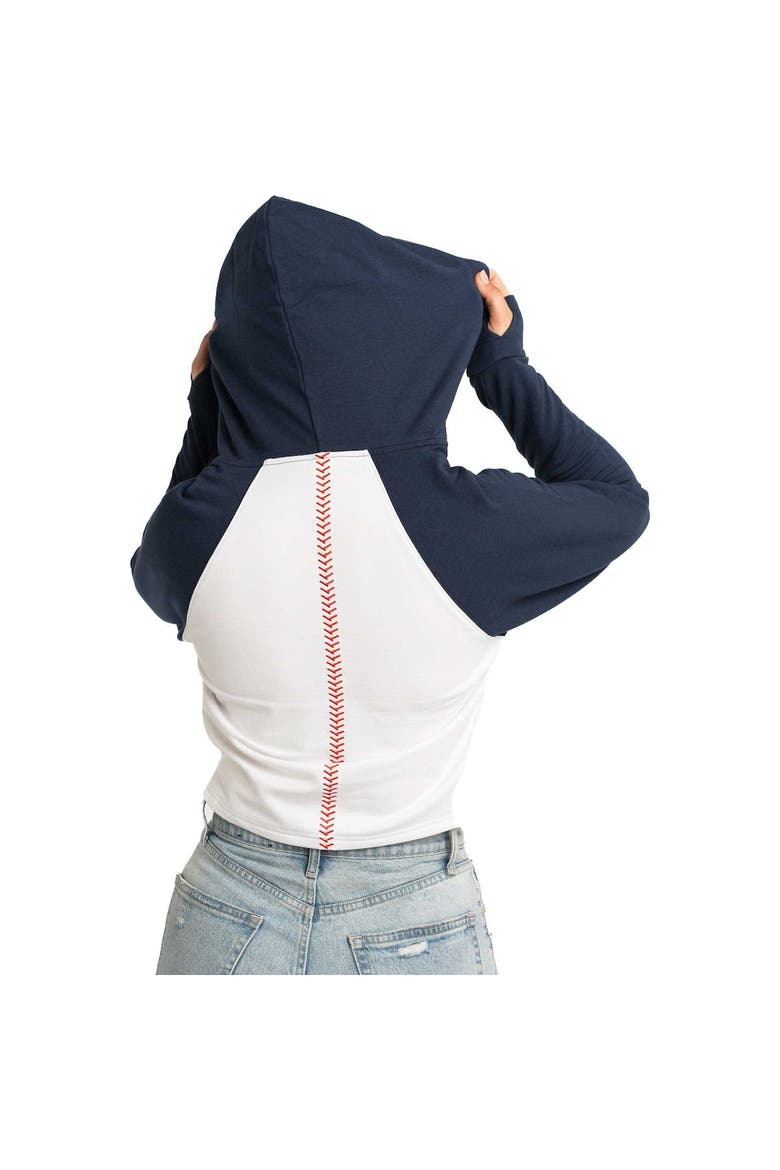 Women's Lusso White New York Yankees Jane Raglan Quarter-Zip Tri-Blend Cropped Pullover Hoodie, Alternate, color, White