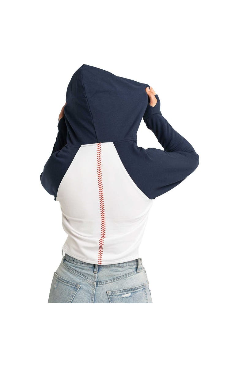 LUSSO Women's Lusso White New York Yankees Jane Raglan Quarter-Zip Tri-Blend Cropped Pullover Hoodie, Alternate, color, White