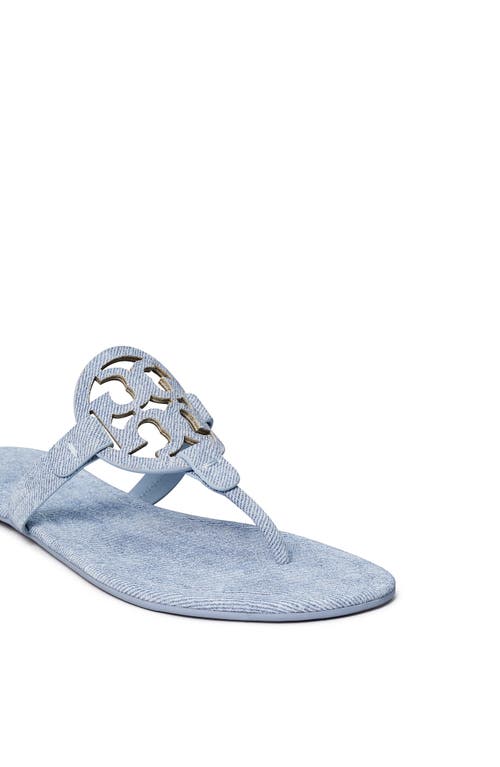 Tory Burch Cut-out Leather Flat Sandals In Blue Cloud