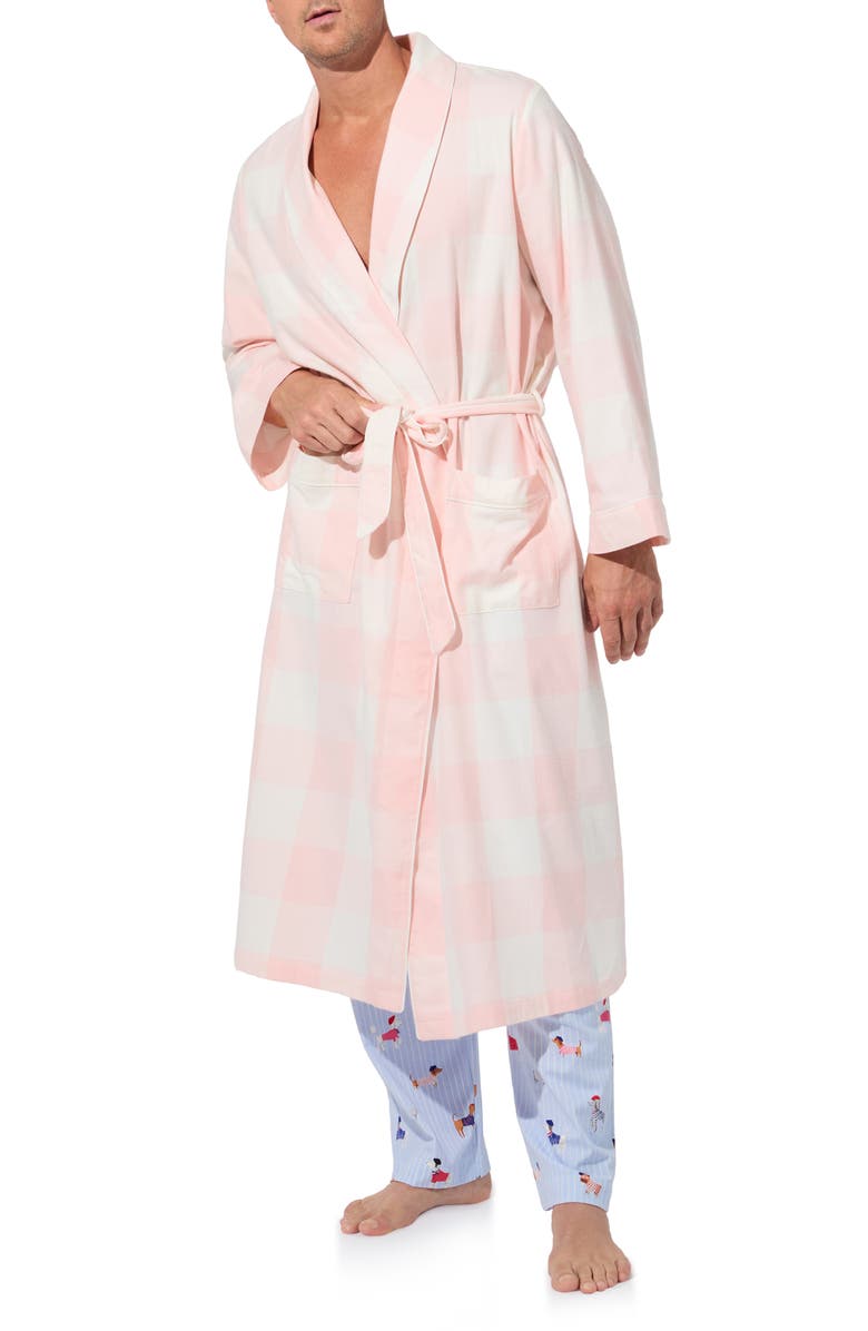 BedHead Pajamas Print Cotton Flannel Robe, Alternate, color, Checking In