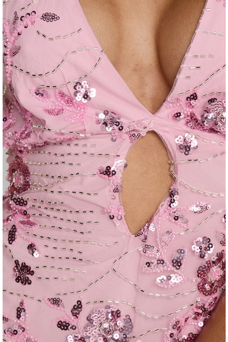 Steffie Floral Beaded Strappy Minidress, Alternate, color, PINK